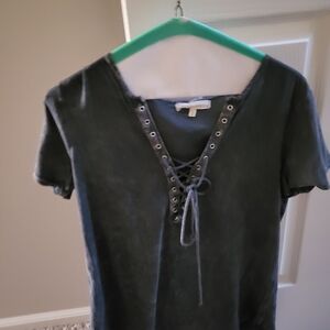 Casual Lace-Up Black Tee